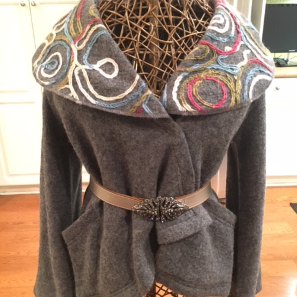 Grey Jacket with Embroidered Collar